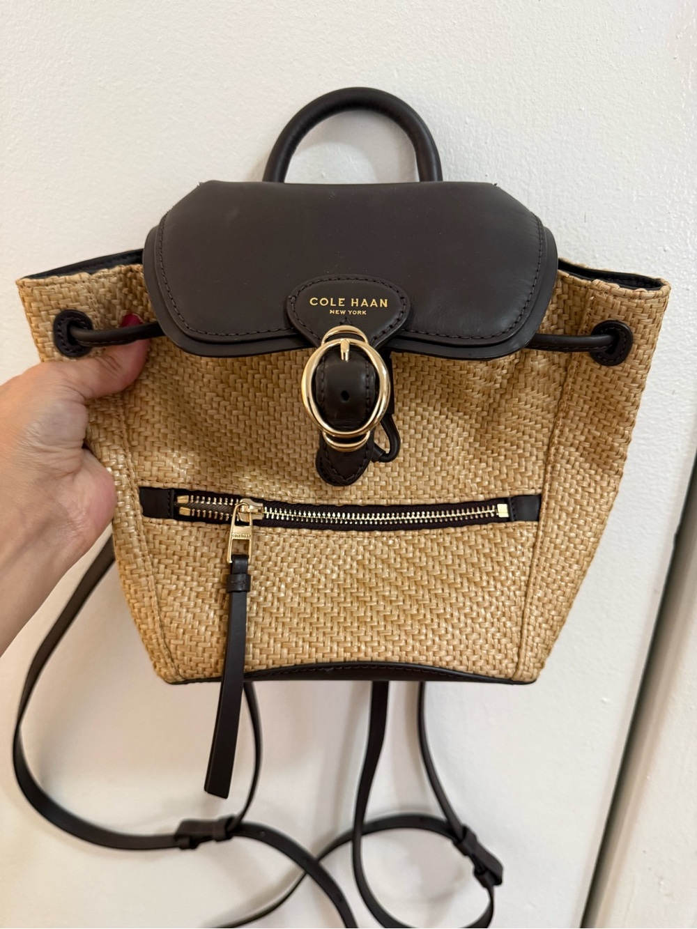 Cole Haan Black & Natural Woven Mini Backpack